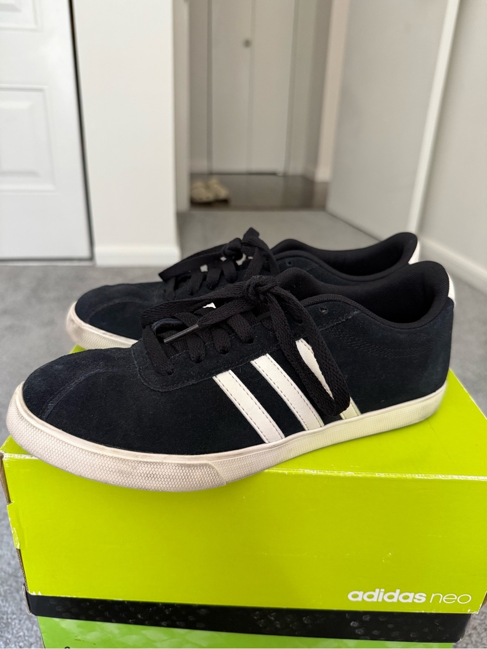 Adidas Black Suede Low-Top Sneakers with White Stripes